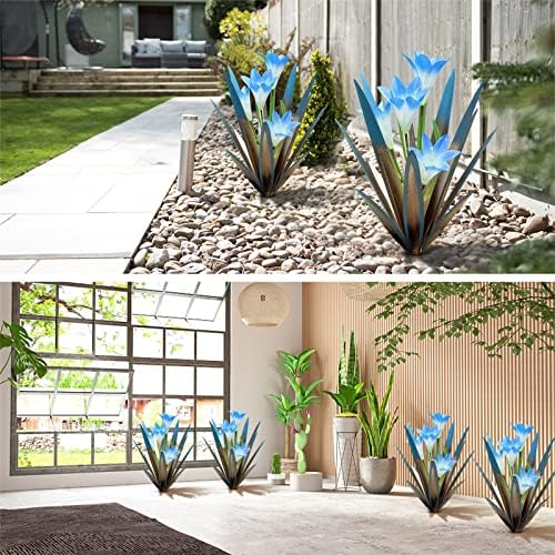 Homight Metal Agave Plant Outdoor Decoration Lily Mexican Yard Art Garden Gift Home Decor Hand Painted Metal Agave Garden Yard Statue, Outdoor Lawn Ornaments (2 Big Blue Lilies) - Image 4