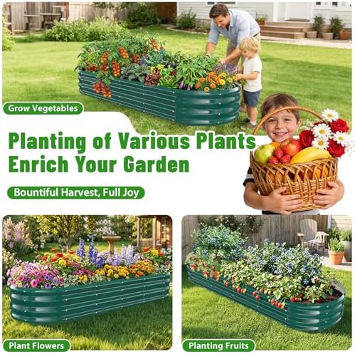 Green Oval Raised Garden Bed / Galvanized Steel Planter Box,72X24X12 inches - Image 7