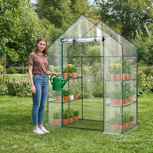 Outvita Walk-in Greenhouse, 3 Tiers 4 Shelves, Durable PE, 56"x29"x77" by Outvita
