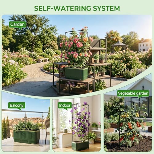 2Pack Raised Garden Bed Tomato Planter with Trellis, 52" Self Watering Tomato Planter with Water Level Indicator, Larger Rectangular Tomato Cages for Indoor & Outdoor Climbing Vegetable and Plants (2) - Image 5