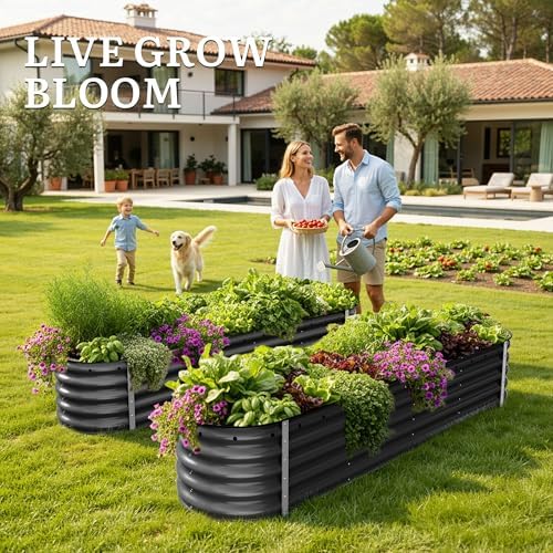 YITAHOME 8x2x1.5ft Large Raised Garden Bed Kit, 17" Tall 9 in 1Galvanized Metal Planter Box with Gloves & Safety, Outdoor Above Ground Planters for Plants Vegetables Flowers, Black - Image 3