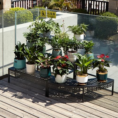 3 Tier Metal Plant Stand,Rectangle or Round Decorative Flower Step,Garden Shelf Flower Pot Holder Storage Organizer Rack for Indoor Outdoor Use - Image 6