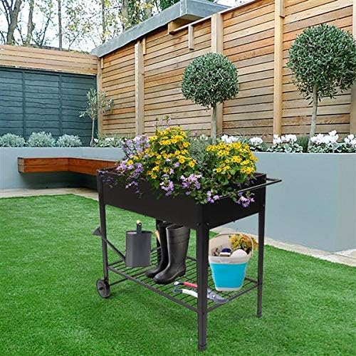 Planting Box with Legs Mobile Elevated Garden Raised Bed with Wheels and Storage Rack for Vegetables Flower Planter - Image 7