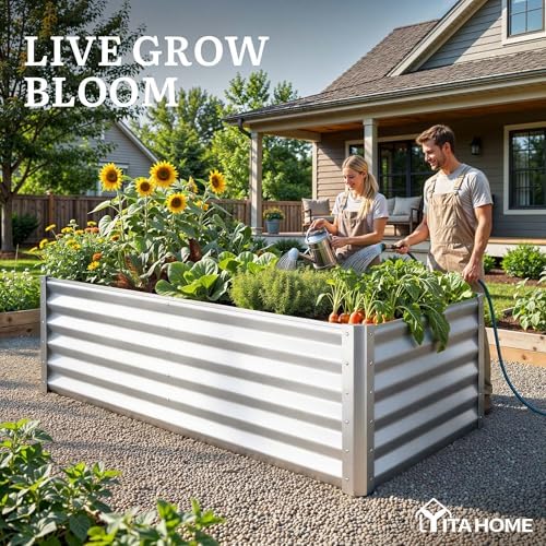 YITAHOME 6x3x3ft Galvanized Raised Garden Bed, Metal Planter Box with Safety Rubber, Gloves, Outdoor Flower Bed for Planting Plants Vegetables, Silver - Image 2