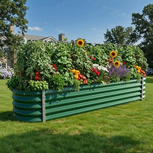 YITAHOME 17" Tall 9 in 1 Large Raised Garden Bed Kit, 8x2x1.5ft Galvanized Metal Planter Box with Gloves & Safety Rubber, Outdoor Above Ground Planters for Plants Vegetables Flowers, Green - Image 2