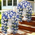 Artificial Hanging Flowers for Outdoors, 4 PCS 544 Blooms UV Resistant Morning Glory Faux Silk Vines, No-Odor Realistic Fake Plants for Garden Planter Porch Patio Decoration, White Blue by JulakoOnline