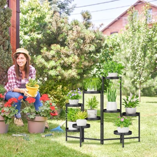 iDavosic.ly Plant Stand Indoor Outdoor, 9 Tier Metal Corner Shelf, Black - Image 6