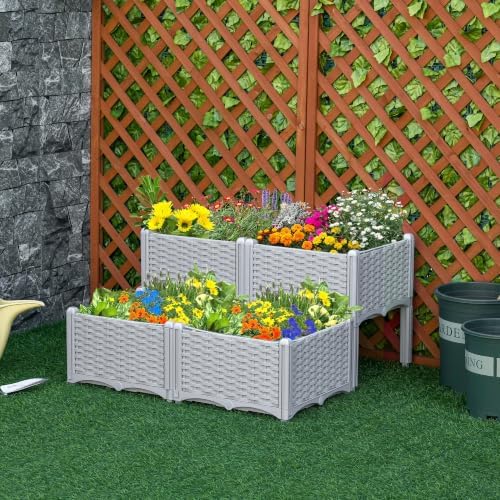Outsunny 4 Piece Raised Garden Bed with Legs Planter Box Raised Bed, Gray - Image 2