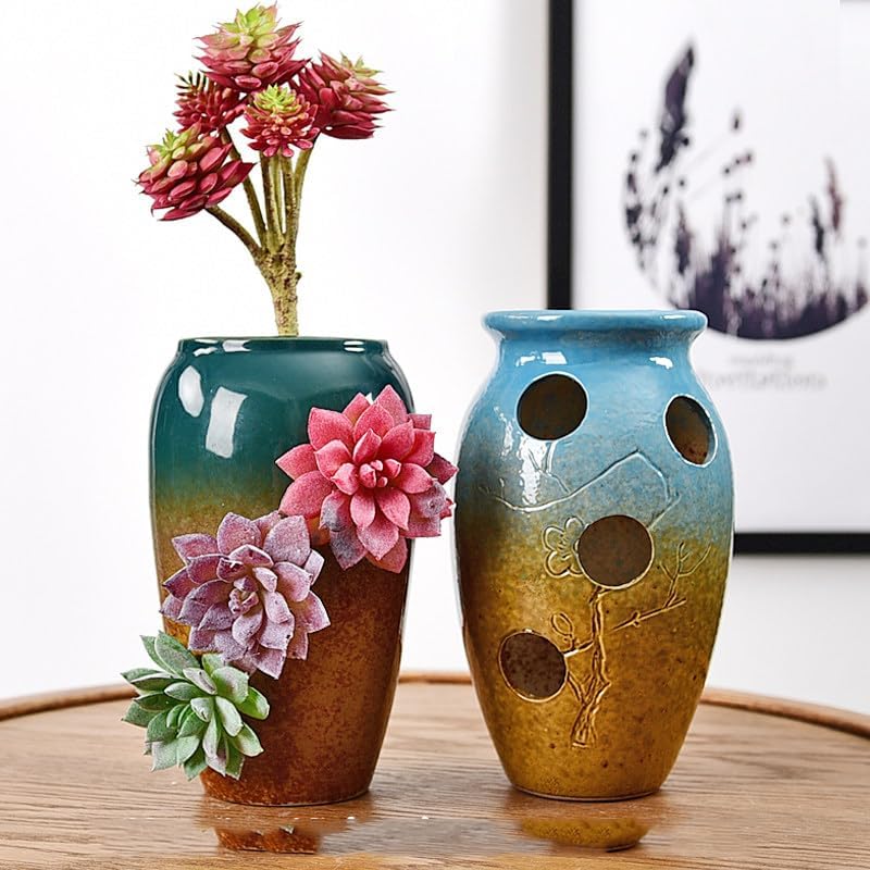 1 PCS Mini Retro Ceramic Succulent Plant Pots Vase Cactus Plant Pots Flower Pots Container Planter with Hole - Breathable Multi-Hole Porous A17 - Image 4