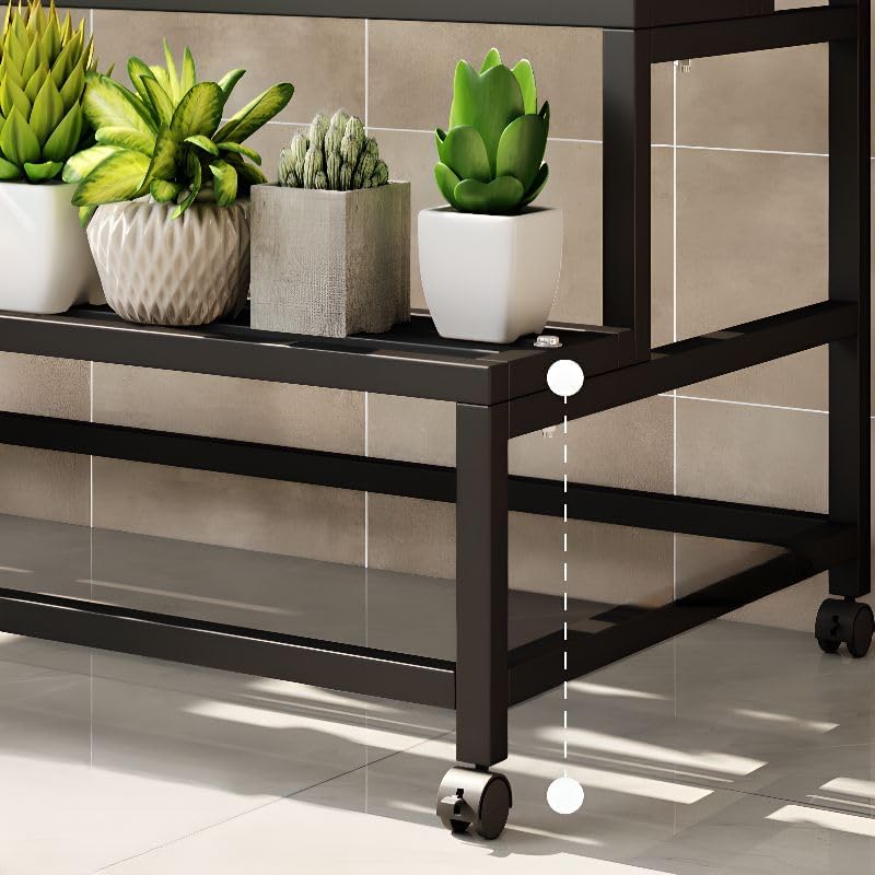 LAKIQ 3-Tiered Metal Plant Stand with Wheels Rolling Rectangle Plant Display Shelf Rack Indoor Outdoor Movable Flower Stand Shelf for Balcony Patio Garden (White, 39.4" L x 24" W x 30" H) - Image 3