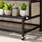 LAKIQ 3-Tiered Metal Plant Stand with Wheels Rolling Rectangle Plant Display Shelf Rack Indoor Outdoor Movable Flower Stand Shelf for Balcony Patio Garden (Black, 31.5" L x 24" W x 56.7" H) - Image 5