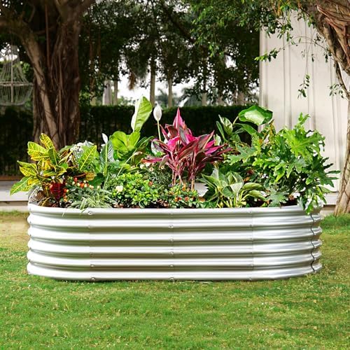Land Guard Galvanized Metal Raised Garden Bed Kit, 8x4x1.5ft Large Planter Boxes Outdoor, Oval Gardening Box, Patio Garden Planter Box for Vegetables (Silver) - Image 4