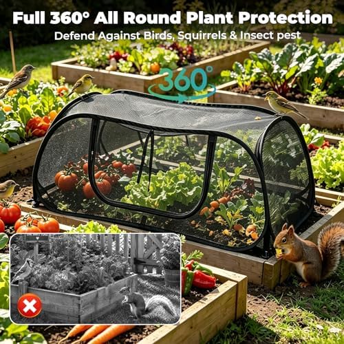 QwayHome 2Pack Garden Covers for Raised Beds, Pop Up Mesh Plant Protect Covers, Black 45% Sunblock Plant Shade Tent, Vegetable Seedling Crop Cage for Against Animals, With 8 Stakes L*W*H - 45*22*16in - Image 3