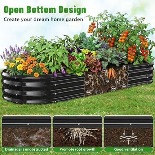 Black Oval Raised Garden Bed / Galvanized Steel Planter Box,6 x 2 x 1FT - Image 4