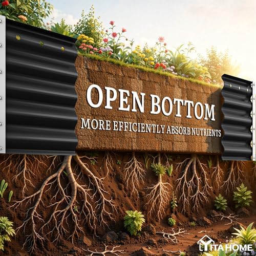 YITAHOME 8x2x1.5ft Large Raised Garden Bed Kit, 17" Tall 9 in 1 Galvanized Metal Planter Box with Gloves & Safety, Outdoor Above Ground Planters for Plants Vegetables Flowers, Black - Image 4