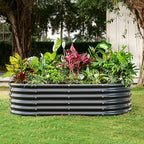 Land Guard Galvanized Metal Raised Garden Bed Kit, 8x4x1.5ft Large Planter Boxes Outdoor, Oval Gardening Box, Patio Garden Planter Box for Vegetables (Grey) - Image 4