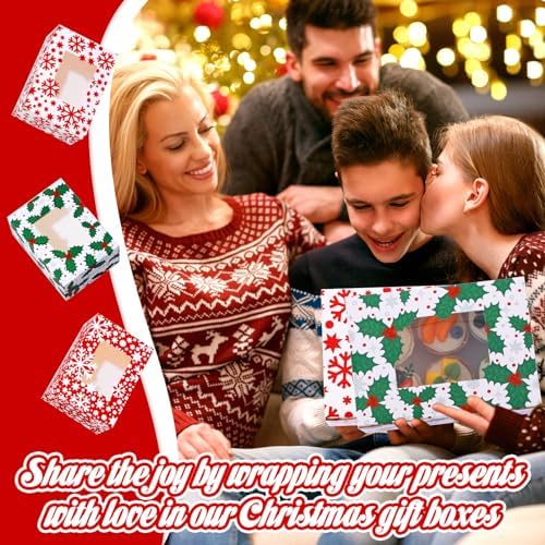 Tenceur 60 Pcs Christmas Cookie Box Window,8.3 x 5.9 x 3.7'',Classic - Image 6