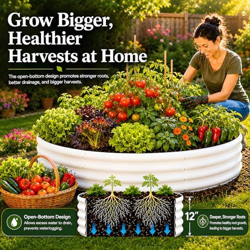 5FT Round Raised Garden Bed, Heavy Duty Galvanized Metal Planter Box for Vegetables, Flowers & Herbs, Rust-Resistant Outdoor Gardening Bed with Modern White Finish & Easy DIY Assembly - Image 5