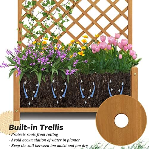 S AFSTAR Raised Garden Bed with Trellis, Indoor & Outdoor Wood Elevated Plant Container with Diamond Shaped Trellis & Drain Hole, Above Ground Garden Bed for Vine Climbing Plants - Image 4