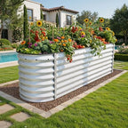 YITAHOME 8x2x2ft Galvanized Oval Raised Garden Bed, Metal Planter Box with Safety Rubber, Gloves, Outdoor Flower Bed for Planting Plants Vegetables, Silver - Image 2