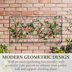 MyGift 4 Foot Geometric Cube Pattern Style Matte Black Metal Wire Garden Trellis, Wall Mounted Large Support Lattice Frame for Climbing Plants and Crawling Vines - Image 3