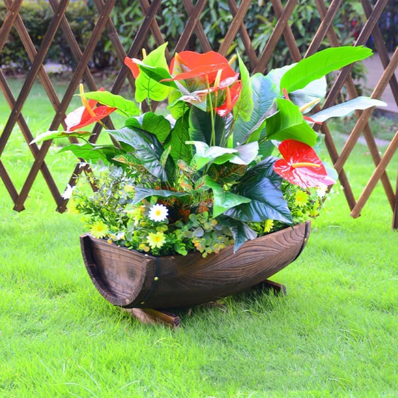 Boat Shaped Wooden Planter for Indoor and Outdoor Use Stylish Half for Storage Flower Display and Decorative Seafood Serving - Image 6