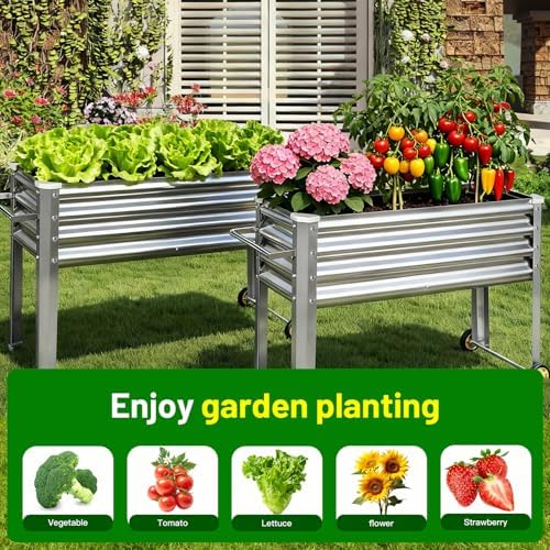 Land Guard 2 Pack Galvanized Raised Garden Bed with Legs & Wheels, 36×12×32in Metal Elevated Raised Planter Box for Backyard, Patio, Balcony, 300lb Capacity, Silver - Image 4