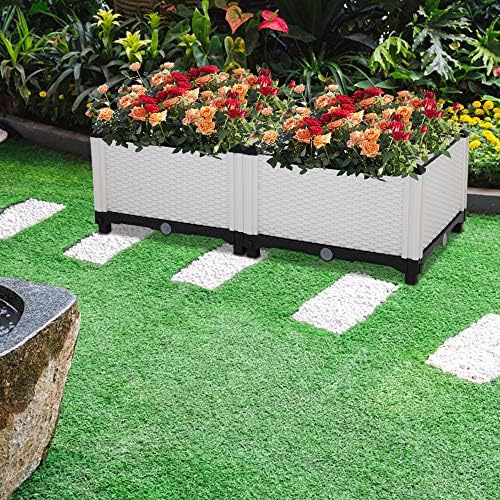 Planting Pots,2Pcs Free Splicing Injection Planting Box,16.93 x 15.75 x 15.75 inch,Raised Garden Bed with Legs Planters for Patio Balcony Deck to Planting Flowers Vegetables and Herbs,White - Image 3