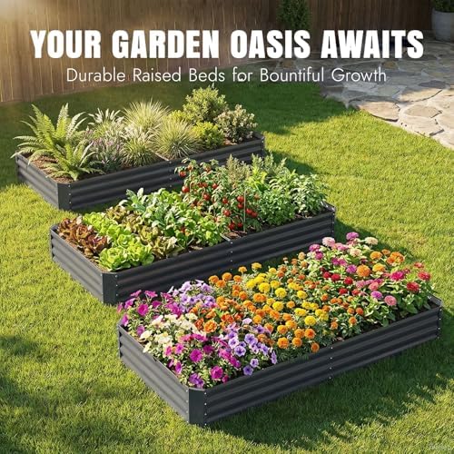 INNO STAGE 2 Pack 8×4×1FT Galvanized Metal Raised Garden Planter Bed, Grey - Image 2