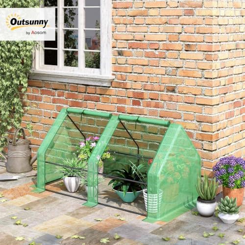 Outsunny 5.9' x 3' x 3' Mini Greenhouse Portable with Zippered Doors Green - Image 2