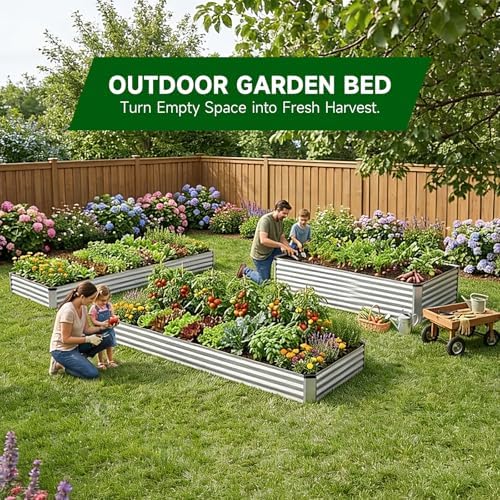 Galvanized Steel Raised Garden Bed Kit, Rectangle Metal Planter Box for Outdoor Plants Vegetables, Flowers, Herbs (8x4x1 Silver) - Image 2