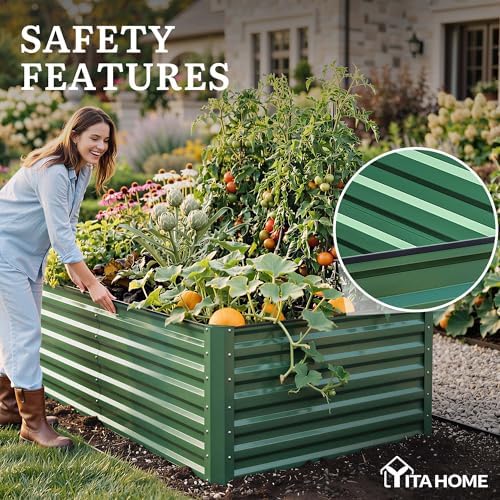 YITAHOME 4pcs 8x4x2 ft Galvanized Raised Garden Bed Kit, Large Metal Planter Box with Gloves, Safety Rubber & Support Rod, Outdoor Flower Bed for Plants Vegetables, Green - Image 6