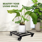 Idzo Plant Caddy with Wheels Lockable Heavy Duty Trolley Capacity 385 Lbs, Metal Cast Iron Plant Dolly, Plant Stand with Wheels Repositioning Heavy Pots 12Inch, Hauling Heavy Household Items - Black - Image 6