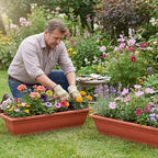 Briwooody 4 Pcs 31.5 Inch Extra Large Window Planter Outdoor with Drainage Holes Rectangle Plastic Window Flower Planter Box for Patio Home Decor, Brick Red - Image 6