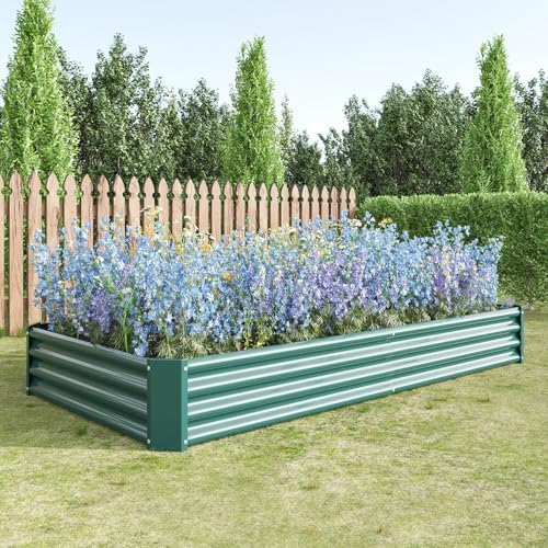 8x4x1ft Metal Raised Garden Bed, Rectangular Outdoor Planter Box for Vegetables, Flowers & Herbs, Large Deep Root Elevated Garden Bed for for Backyard (Green, 8x4x1ft) by Ningering