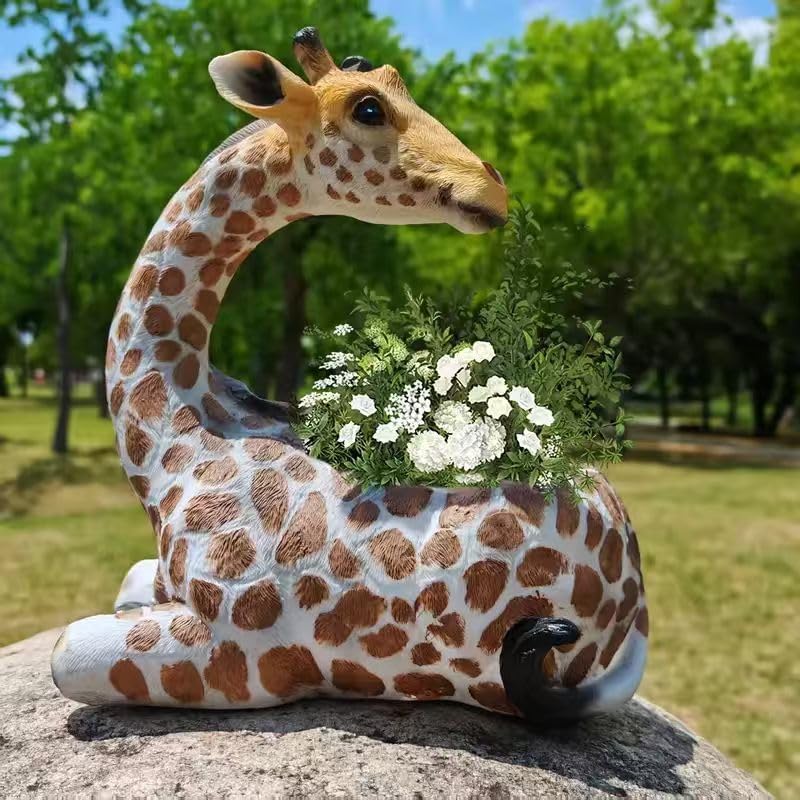 Giraffe Planter Statue for Home Decor - Cute Animal Flower Pot Holder for Indoor Outdoor Garden Balcony - Resin Succulent Planter Gift for Housewarming Birthday Party - Image 6