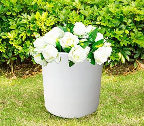 Round Concrete/Fiberglass Indoor & Outdoor Lightweight Decorative Plant Pots with Drainage Hole, Single Planter, 9.8" L, Pure White - Image 2