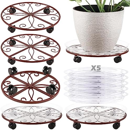 5 Packs 16” Plant Caddy with Wheels Large Metal Plant Stand with Wheels for Indoor and Outdoor Plants Rolling Plant Stand with Casters Heavy Duty Plant Dolly Roller Caddy, Bronze by KvyusFlourish