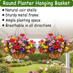 4pcs 16 inch Metal Hanging Baskets Round Wire Plant Stand with Coco Lining Cushion Decorative Planter Hanger Garden Indoor Outdoor Watering Hanging Basket （AX） - Image 2