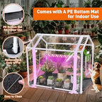 Meonum Mini Greenhouse with Grow Light, 23.6" L x 15.7" W x 19.6" H Portable Greenhouse with Waterproof Bottom Mat, Timer, 3 Light Color Mode for Indoor Outdoor Seed Starter Tray (Mini House Shape) - Image 3