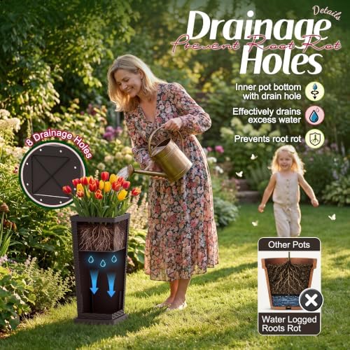 Flamaker 24“ Tall Plastic Planters with Drainage Holes Front Porch Set of 2 - Image 3