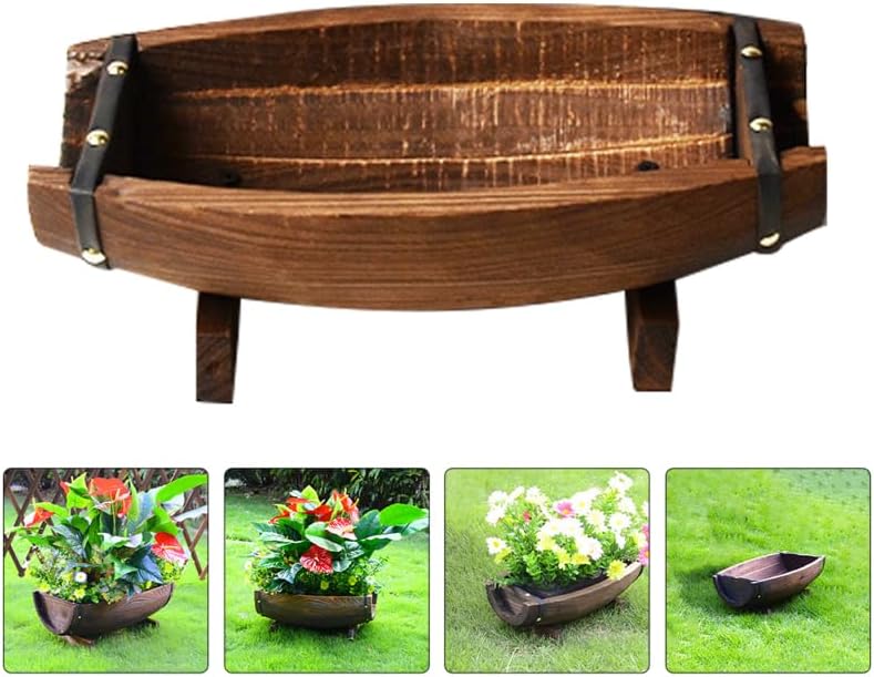 Boat Shaped Wooden Planter for Indoor and Outdoor Use Stylish Half for Storage Flower Display and Decorative Seafood Serving - Image 7
