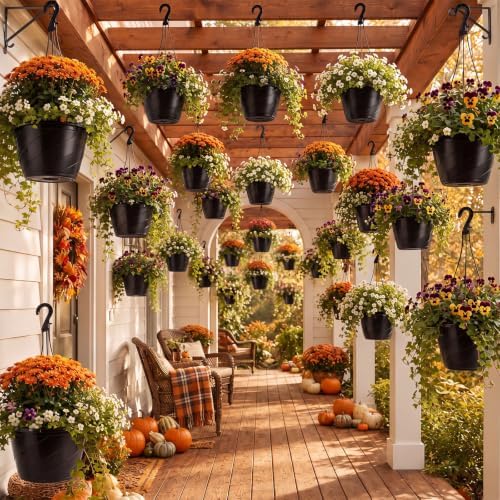 16 Pcs 10 Inch Modern Euro Swirl Hanging Planter Uv-Resistant Plastic Hanging Basket Smart Drainage Lightweight Indoor Outdoor Flower Pots for Garden Porch Balcony Patio Home Decor (Black) - Image 2