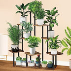 9 Tier Plant Stand Indoor, Thickened Metal Wood Corner Plant Shelf Stands for Multiple Plants, Indoor Tall Plants Stand Tiered Flower Holder for Living Room Patio Garden Balcony(Black+Brown) - Image 7