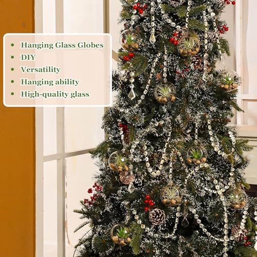 GlikCeil 56 Pcs 3.15'' Hanging Glass Tealight Holder with Clear K9 Crystal Garland Strands and Maple Leaf Pendants Globe Plant Terrariums Glass Orbs for Wedding Party Valentine Decoration - Image 6