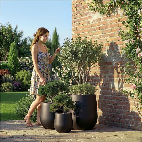 DTY Signature Mount Wilson Modern Indoor Outdoor Fiberstone Tapered Planter, Lightweight, Weather Resistant Garden Pot with Drainage Hole & Rubber Plug (Black, 15'' D x 16.7'' H) - Image 7