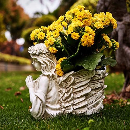 Praying Angel Bust Garden Statue Planters, Angel Wing Planters Pots Mini Vase for Patio, Lawn, Yard Art, Cemetery Grave Decoration, Resin Classical Antique, 8.26" H - Image 7