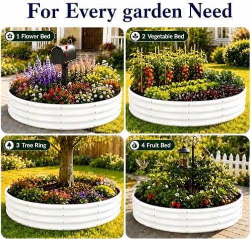 5FT Round Raised Garden Bed, Heavy Duty Galvanized Metal Planter Box for Vegetables, Flowers & Herbs, Rust-Resistant Outdoor Gardening Bed with Modern White Finish & Easy DIY Assembly - Image 4