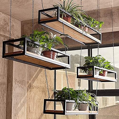 Ceiling Hanging Shelf Kitchen Storage Shelving, Flower Stand, Plant Railing Shelf with Solid Wood Board and Iron Frame, for Bar Flower Shop Balcony (Size : 120cm) - Image 3