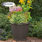 Suncast 2 Pack Sonora 22 Inch Plastic Wicker Indoor or Outdoor Decorative Garden Flower Planter for Entryways, Porch, and Backyard Patios, Dark Brown - Image 4